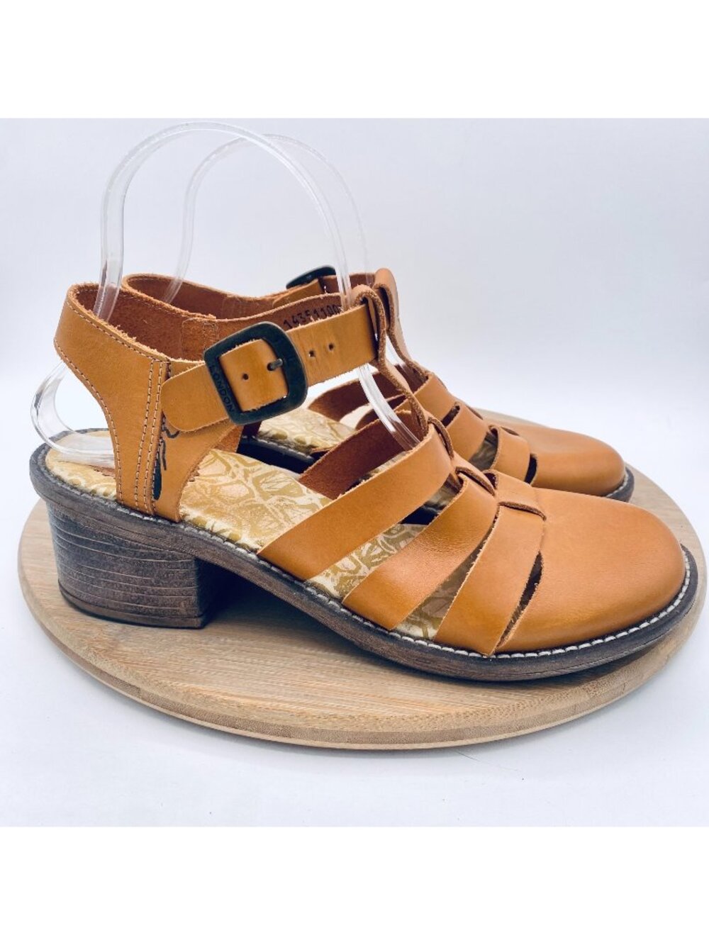 Fly London Sandals Womens 9 40 Tan Leather Ankle Strap Block Heel Buckle